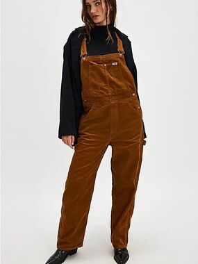 Wrangler Straight Leg Bib Cord Overalls in Warm Brown